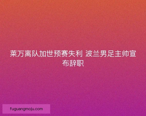 莱万离队加世预赛失利 波兰男足主帅宣布辞职